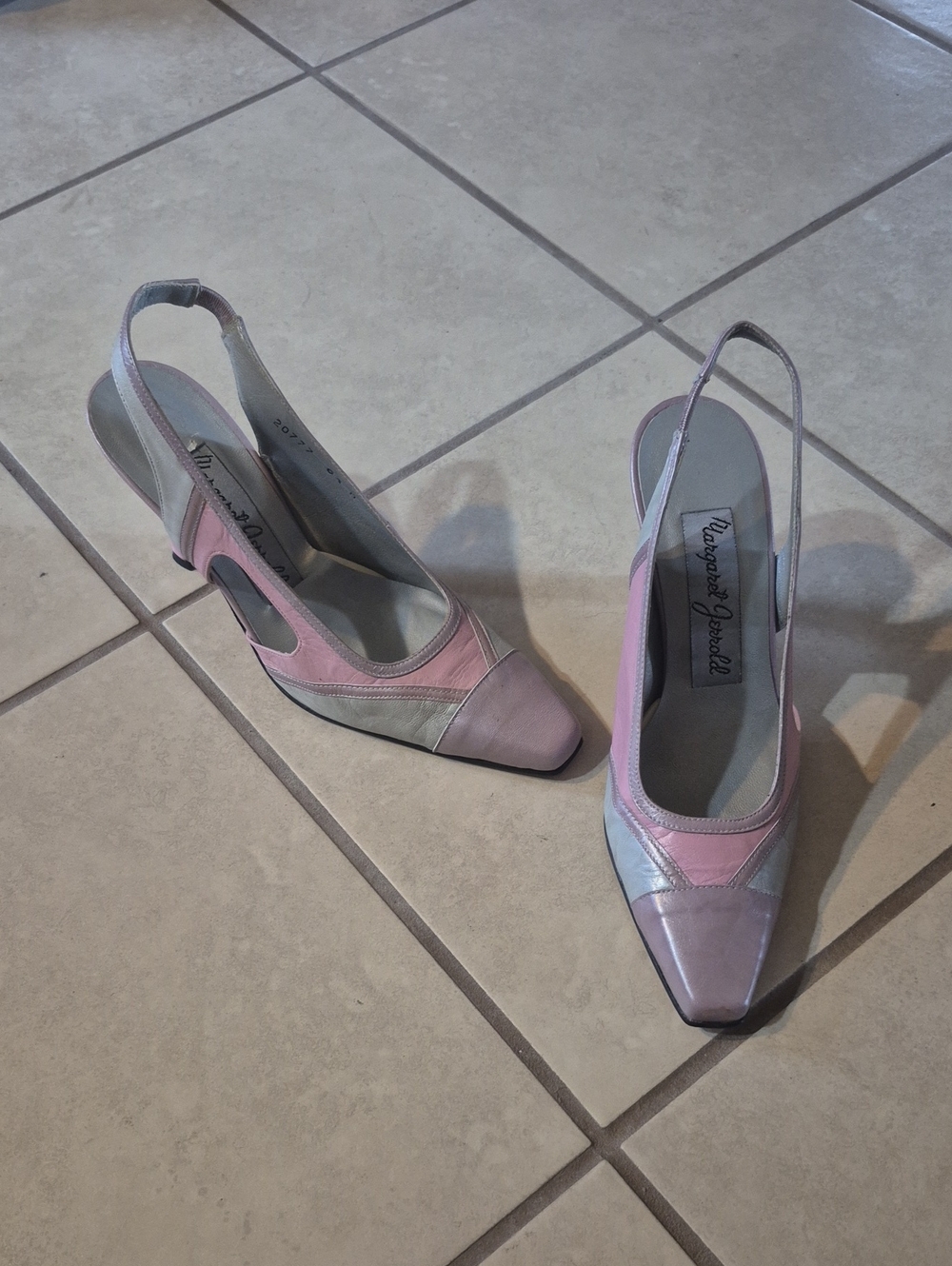 Vintage-Inspired Pink and Gray Slingback Heels